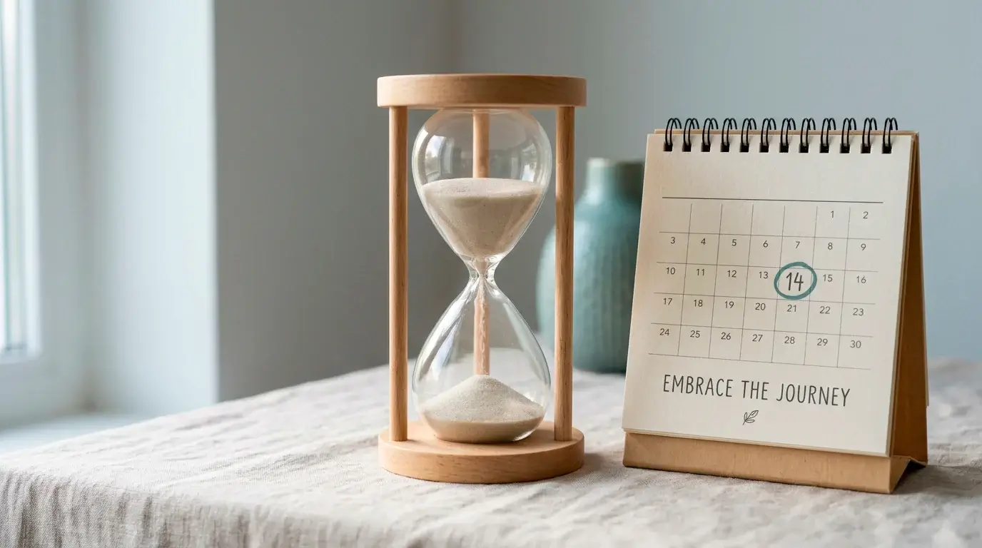 An hourglass beside a calendar marking a one-day reflection window before access is restored