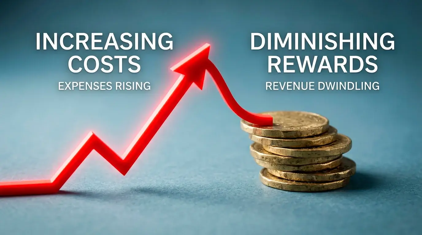 A rising tax-rate arrow feeding into shrinking bonus coins, illustrating the 2026 Remote Gaming Duty pass-through to players.
